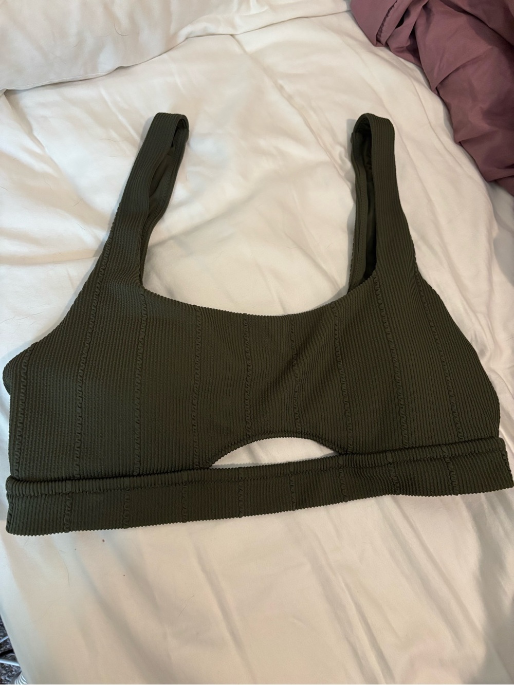 aerie Ribbed Scoop Women’s Bikini Top in Olive - Picture 7 of 9